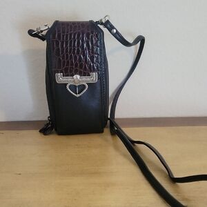 Brighton Black Leather Croc Belt Convertible Crossbody Elongated Purse